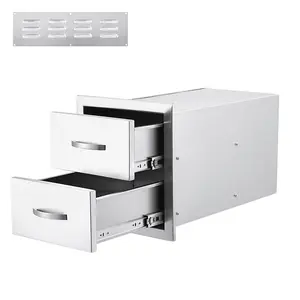 GARVEE 2-Tier Stainless Steel Outdoor Kitchen Drawers, 14"W x 23"D x 15"H, Enclosed Box Frame Style with Handle, Flush Mount Design for BBQ or Patio Grill Stations