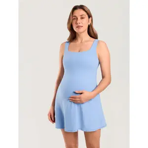 MOMANDA Women Sleeveless Maternity Dress Summer Tank Square Neck Casual Pregnancy Dress