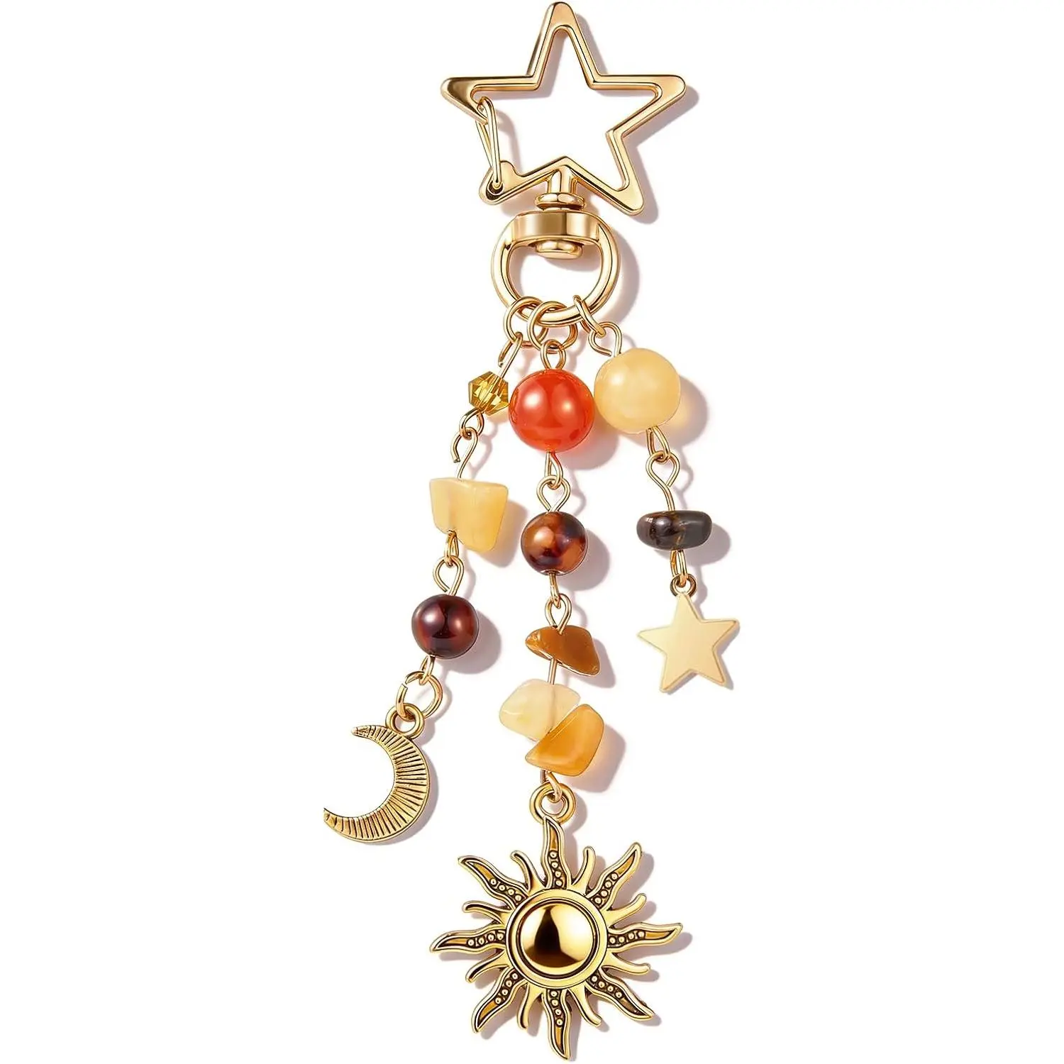 Sun and Moon Keychain Colorful Star Beads Gemstone Charm, Y2K Aesthetic Purse Charm for Women,Men, Handbag & Backpack Decoration