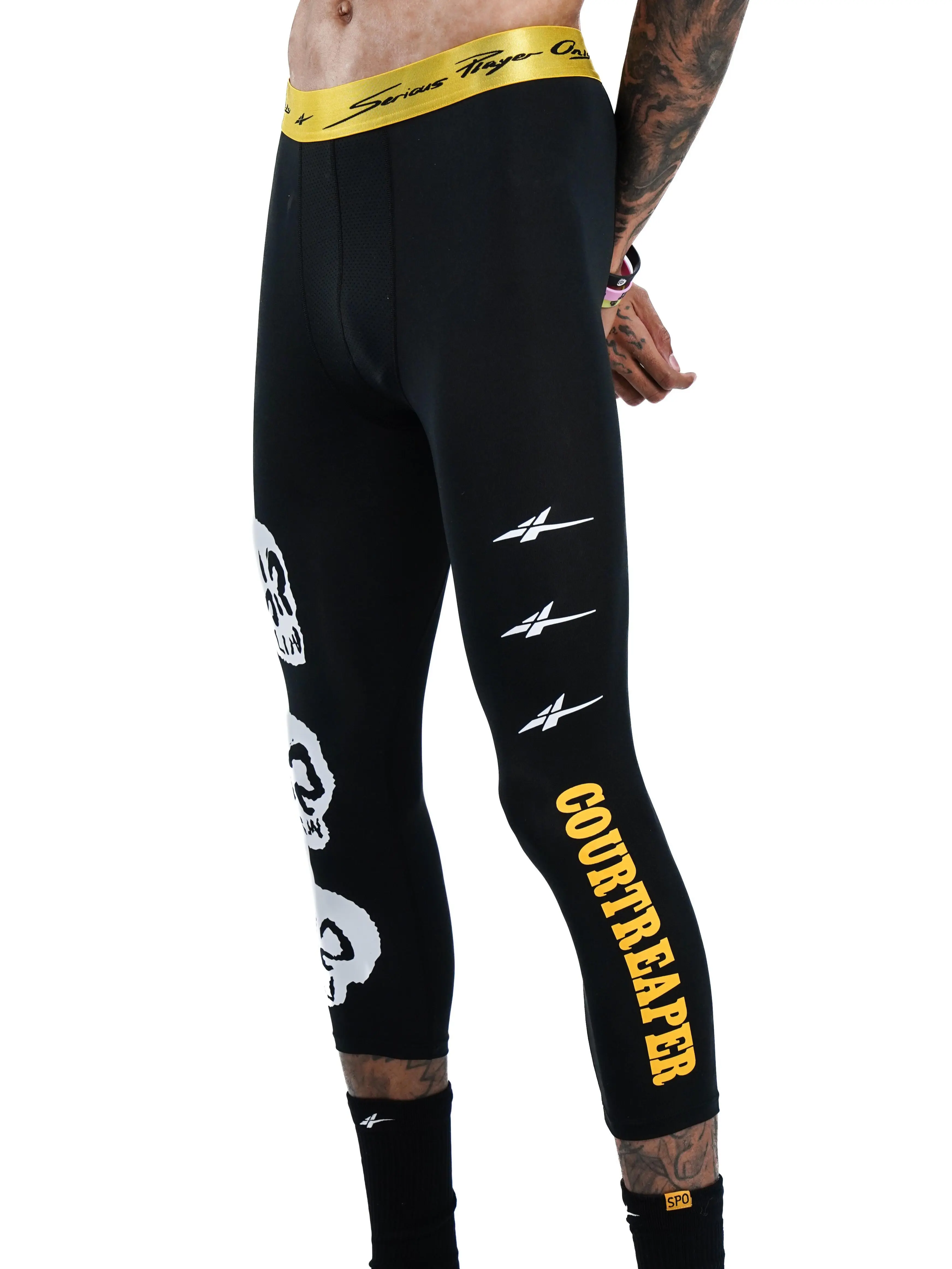 SPO Pro 3/4 Compression Leggings, Moisture-Wicking Base Layer Tights, Targeted Support for Basketball Gym Training Court Performance, COURTREAPER Black