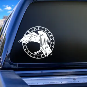 Viking Raven Vinyl Car Decal with Odin’s Raven Rune – Norse Mythology Symbol Decal – Pagan Viking Art for Car Window, Laptop, Water Bottle – Warrior Nordic Aesthetic Gift