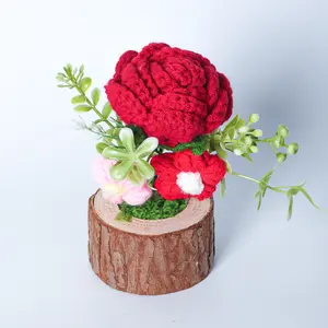Hand-woven potted plant, crocheted sunflower bouquet, handcrafted gift, home decoration, knitted artificial flower