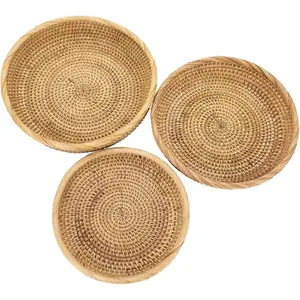 Set of 3 Key for Entryway Woven Wicker Storage Basket Bowl Round Rattan Serving Basket Tray Fruit Snacks Candy Organizer Bowl for Keys Wallet Cell Phone Home Decor