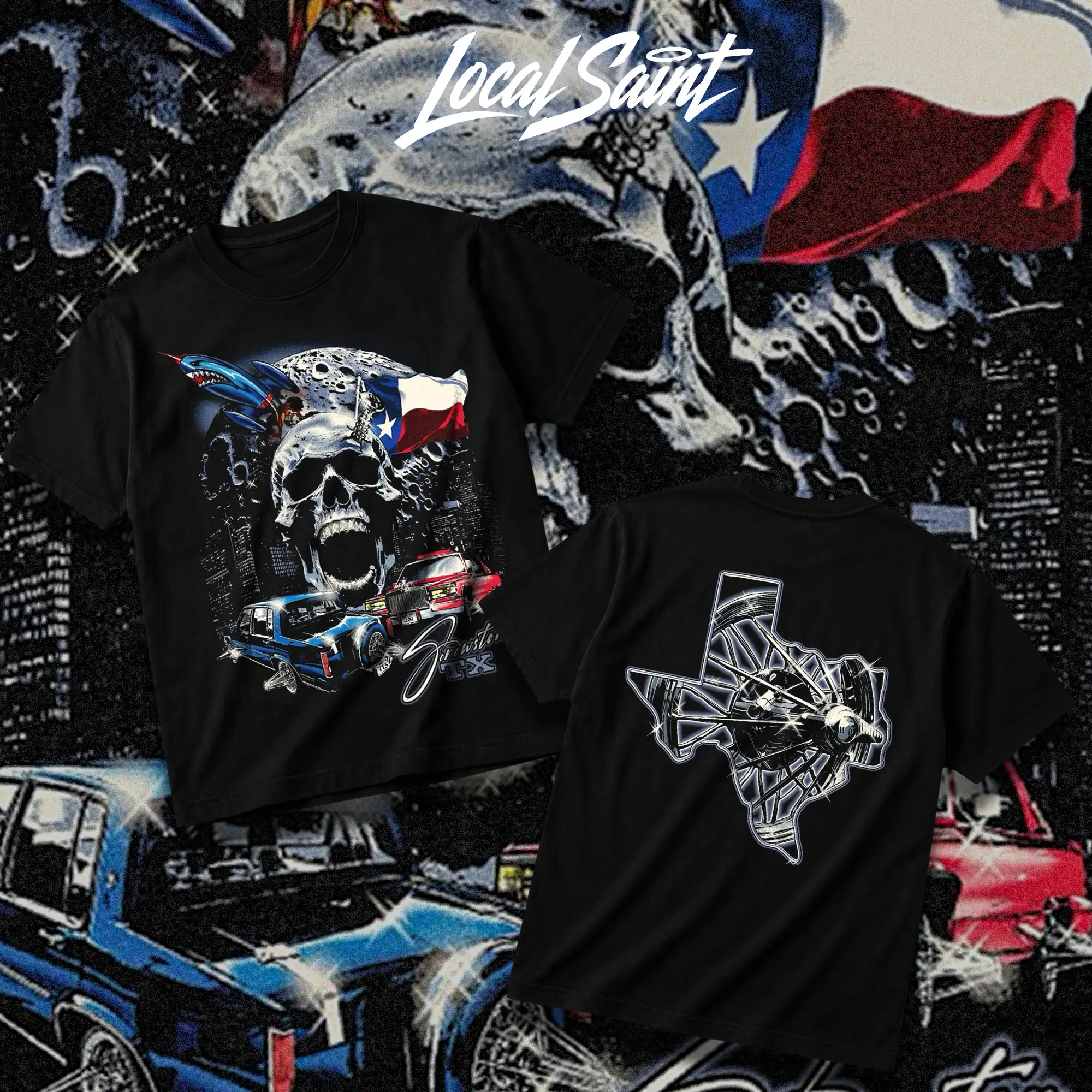 LOCALSAINT Screwston TX Signature Heavy Cotton Unisex Graphic T-Shirt Hoodie Houston Texas Skull Cowboy Lowrider 713 Crewneck Tee, Vintage Streetwear Graphic T-Shirt Direct To Garment Breathable Print