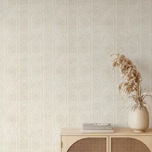 Beige Ikat Geometric Japandi Wallpaper