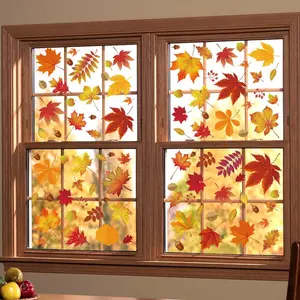 6 sheets/set Thanksgiving Autumn Leaf Window Stickers Set, Multiple Fall Leaves Decorations, Seasonal Thanksgiving Window Decals for Home Decoration, Decoration Items, Decorative
