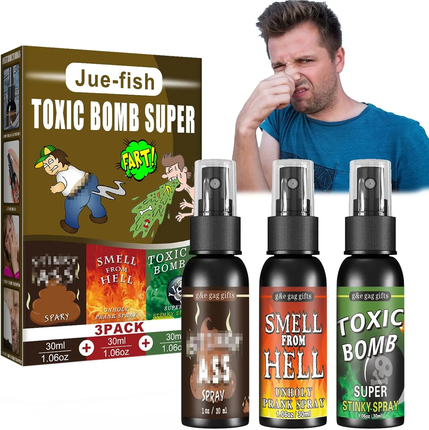 3pcs Fart Spray Extra Strong 30ml Potent Stink Spray Non Toxic Fart Bomb Prank Stuff Hilarious Gag Gifts for Adults or Kids