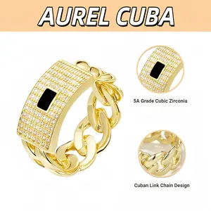 Cuban Style Chain Link Ring with Zirconia Hip Hop Style Fashion Design Rings for men Size#6-#9 fashion jewelry gift ideal man,Shopblackfriday new upgrade