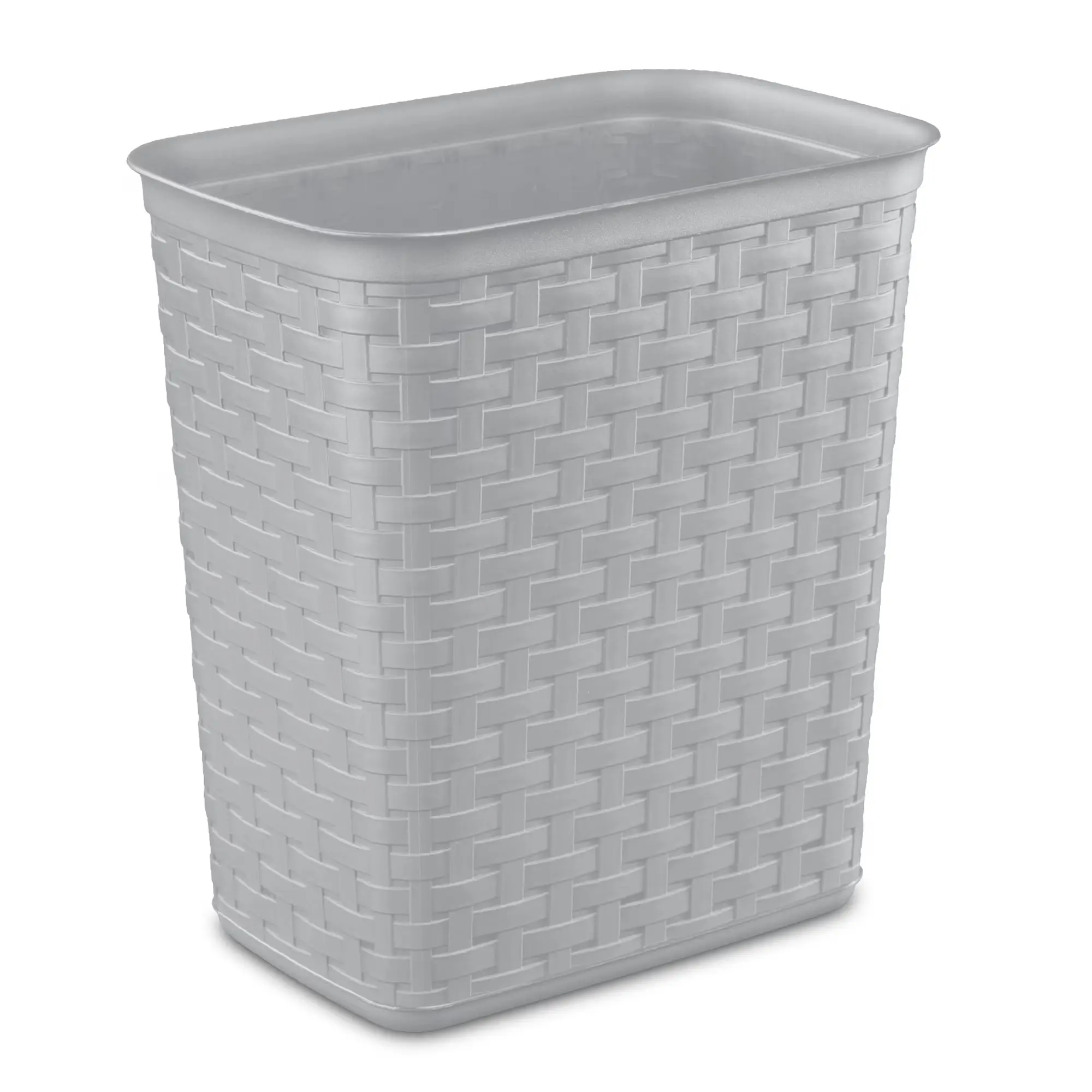 3.4 Gal Gray Open-Top Rectangular Small Bathroom Trash Can - BPA-Free, Phthalate-Free Plastic Weave Bin, Space-Saver Waste Storage for Everyday Use, Household, 3.4Gal