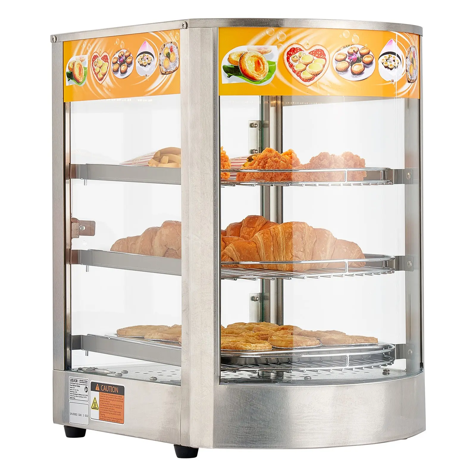 【DealsForYouDays】VEVOR 3-Tier Commercial Food Warmer Display, 800W Food Display Warmer with LED Light, Adjustable Shelf and Stainless Steel Frame, 86℉~185℉ Air Heating, 60L for Hamburger, Pizza, Bread, Fried Chicken