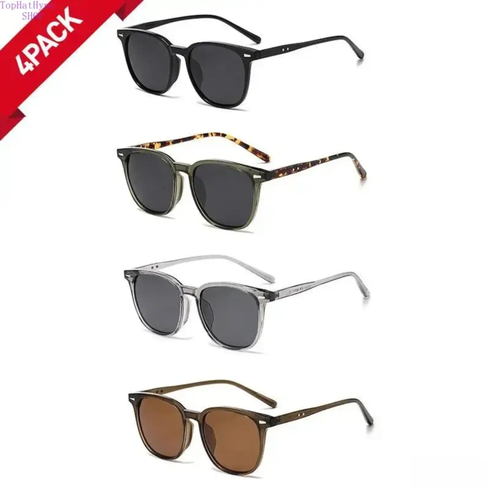4-Pack Women's Oversized Square Sunglasses, Ultra-Light Semi-Rimless Frames in Assorted Styles with UV & Blue Light Protection for Daily Wear, Accessories For Women, Womens Sunglasses, Natural, Stylish Accessories, Polarized Sunglasses Set, Polyamide