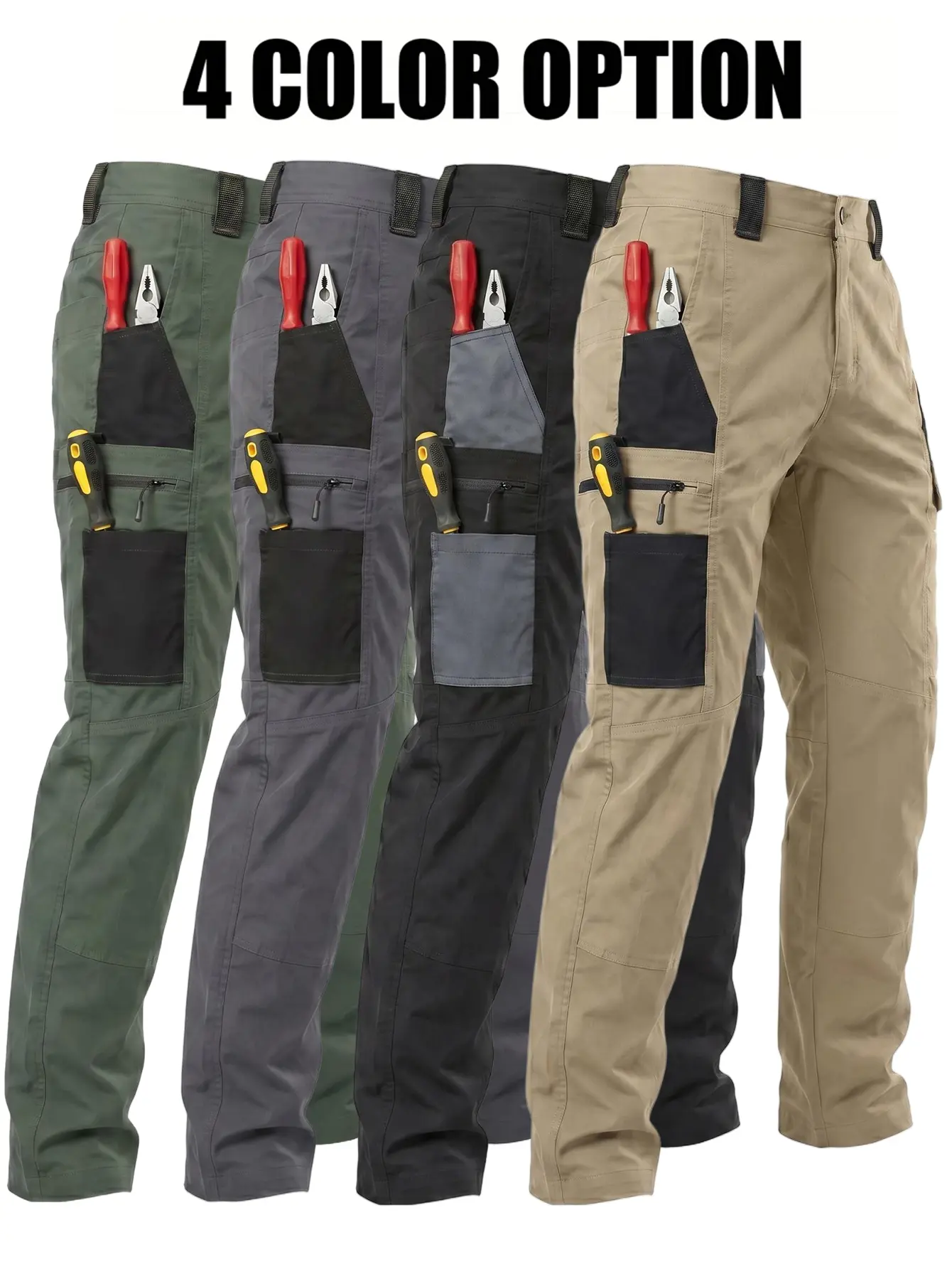 Men's Cargo Work Pants, Multi Pockets Tactical Trousers, Casual Outdoor Hiking Pants with Reinforced Knees, Durable Workwear for Daily Wear Construction