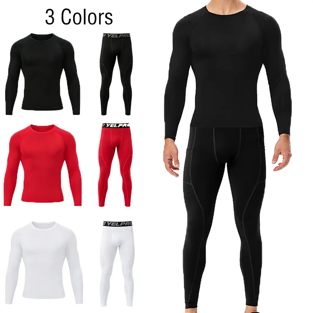 2PCS Men'S Long-Sleeve Athletic Sets, Compression Pants Sets, And Thermal Underwear And Tights That Retain Body Heat, Wick Away Sweat, And Dry Quickly—Ideal For Running, Cycling, Working Out, And Outdoor Activities