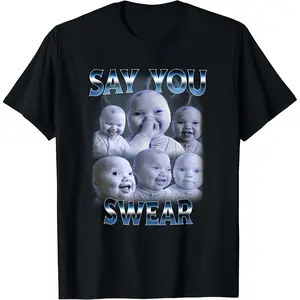 Say You Swear Ai Niche Baby Holding Back Laugh Genz Meme T-Shirt