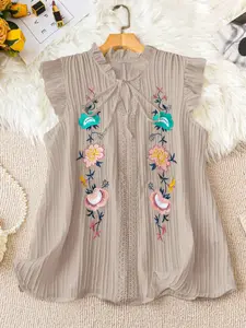 Elegant Women's Top Blouse, Stand Collar Design, Sleeveless Cut-Out Lace Detailing, Perfect for Daily Wear & Light Vacation Settings