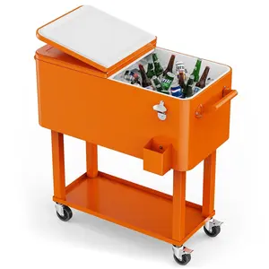 【Summervibes】Ubesgoo 80 Quart Rolling Ice Chest, Portable Patio Party Bar Drink Cooler Cart, with Shelf, Beverage Pool with Bottle Opener