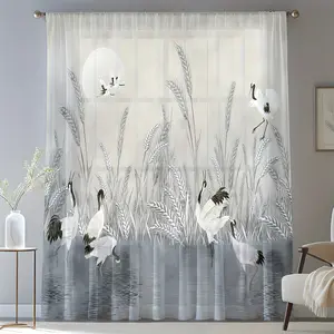 1PC Black-necked Crane Migration Digital Print Rod Pocket Screen Curtain Window Curtain, Chinese Style Realistic Bird Painting Screen, Washable, Suitable for Living Room, Bedroom, Home Office Home Style Decoration