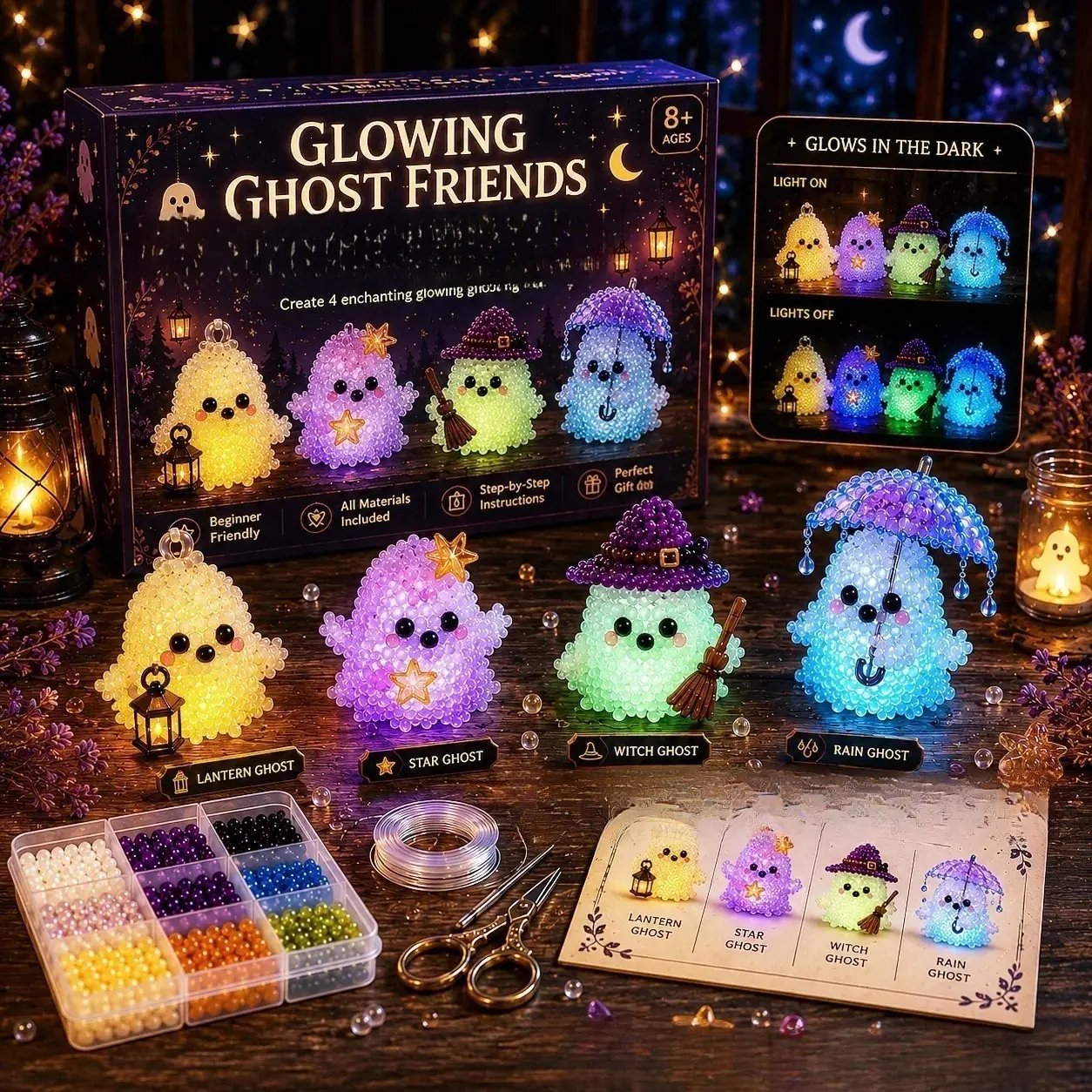 New DIY 3D Light-Up Fairy Bead Decoration Kit – Colorful Handmade Festive Beaded Figures (Halloween & Christmas Gifts),Stress Relief DIY Home Decoration，   DIY Felt Christmas Tree with Ornaments
