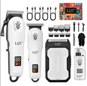 LQT All-in-One Men’s Grooming Kit - Cordless Hair Clippers, Trimmer, Shaver & Nose Hair Trimmer, Rechargeable with LED Display, White Barber Design, Perfect for Home & Salon Use
