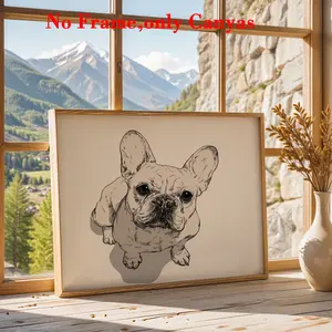 Vintage Poster Wall Art, Vivid Dog Sketch Print, Fun French Bulldog Canvas Painting, Bedroom Hallway Decor, Living Room Aesthetic Design