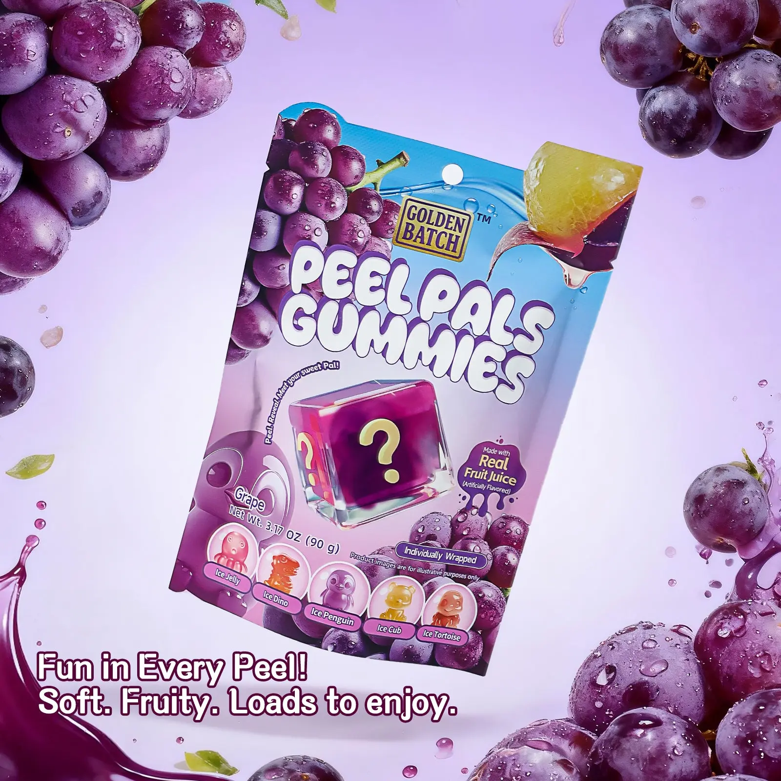 Satisfying Peelable Grape Gummies | Double Layer Real Fruit Juice Candy | Halal High VC Chewy Snack