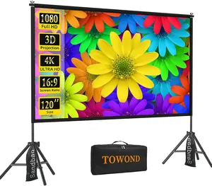 TOWOND Projector Screen with Stand,120 inches Indoor Projector Screen Outdoor Portable 16:9 4K HD Rear Front Projection Movie Screen with Carry Bag Wrinkle-Free Design for Backyard Theater