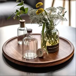 Round Wooden Trays Made of Acacia Wood with Natural Touch, Kitchen Table Decorative Trays, Home Decoration Coffee Table Trays, Christmas Gift