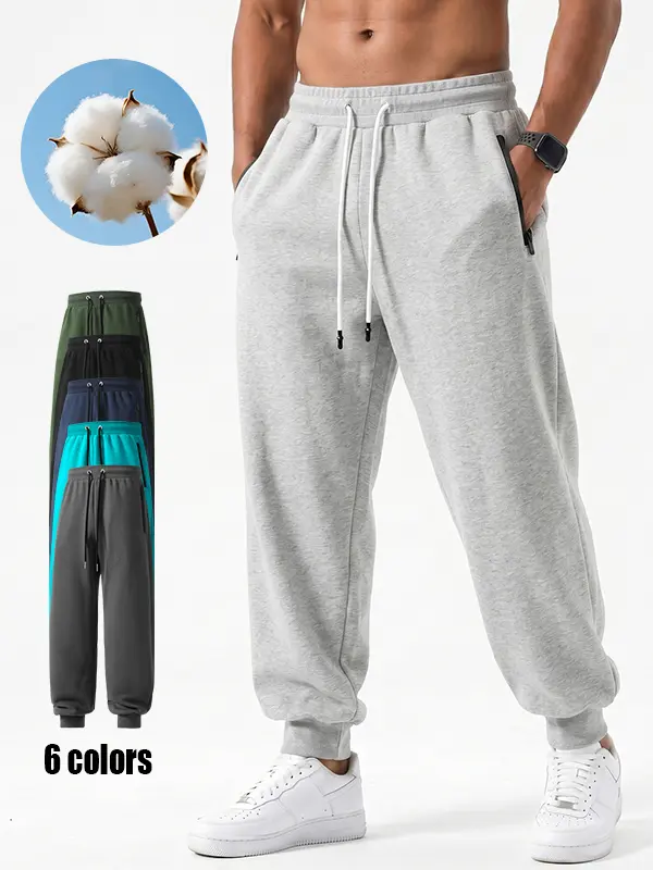 Men’s Wide-Leg Drawstring Elastic Waist Jogger Sweatpants - Cotton-Poly Sporty Chic Pants for Athletes, Ribbed Cuffs, Zip Pockets, Loose-Cut, Warm Winter Casual, Unisex Plus Sizes for Fitness, Street Style, Athletic, Wide-Leg Drawstring Men's Pants, Plus,