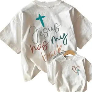 Women's "Jesus Has My Back" Quote Christian Faith Cotton Short-Sleeve Gradient Top, Matching Christian Apparel,summervibes