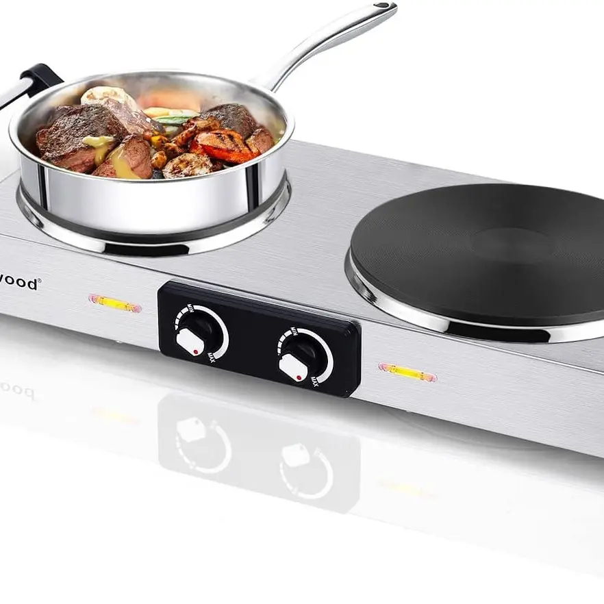 Hot Plate, Techwood 1800W Portable Electric Stove for Cooking Countertop Dual Burners with Adjustable Temperature & Handles, 7.5” Cooktop for Home/RV/Camp, Compatible for All Cookwares, Silver