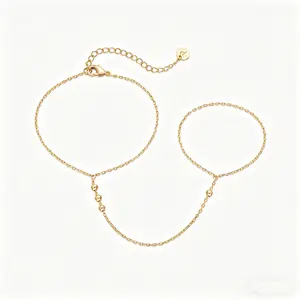 14K Gold Plated Hand Chains for Women - Dainty Cubic Zirconia Bracelet and Ring Handchain Jewelry - Lightweight Trendy Hand Chain Bracelet