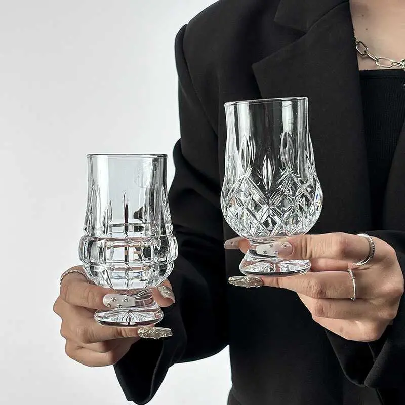 Whiskey Glass, 1 Count 5oz Exquisite Elegant Whiskey Tasting Cup, Crystal Glass Cup, Durable Glass Cup, Drinking Cup for Home Kitchen Party Bar, Stylish Drinkware