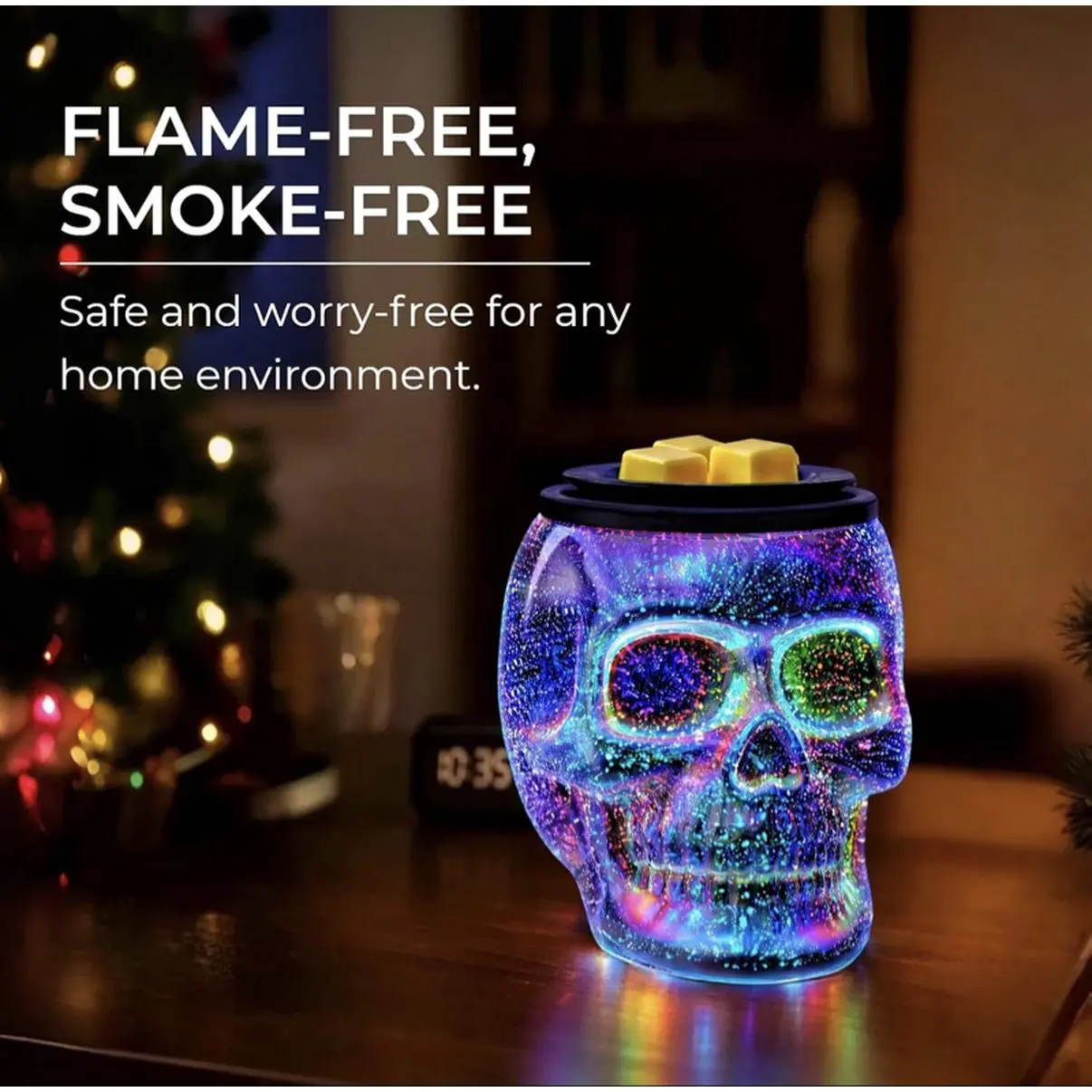 Flame-Free Smoke-Free Wax Melter Skull Safe for Home Environment LED Lighted Design