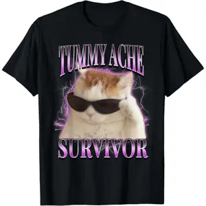 I Survived Today's Tummy Ache Silly Cat Meme T-Shirt