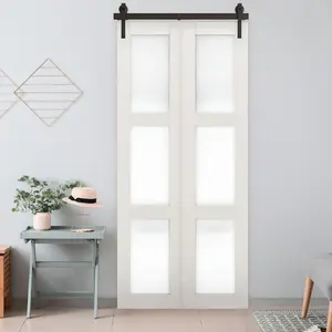 Black (without door)Bifold Barn Door Hardware Kit, 40" Black Heavy Duty Track - Industrial 300lb Capacity, Smooth & Quiet Rollers, Easy DIY Install for Space Saving Doors, Barn Door Design