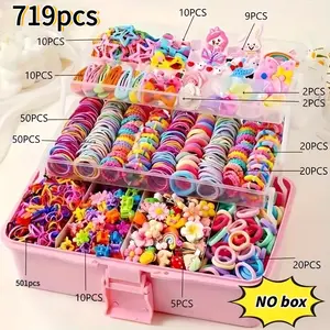 719pcs Women's Styling Accessory Set, Dopamine-Style Sweet Women's Hair Accessory Combo: Without boxes, including bow hair accessories and various lovely flower designs, paired with high‑elastic hair ties and butterfly hair ties.It is not only a thoughtf