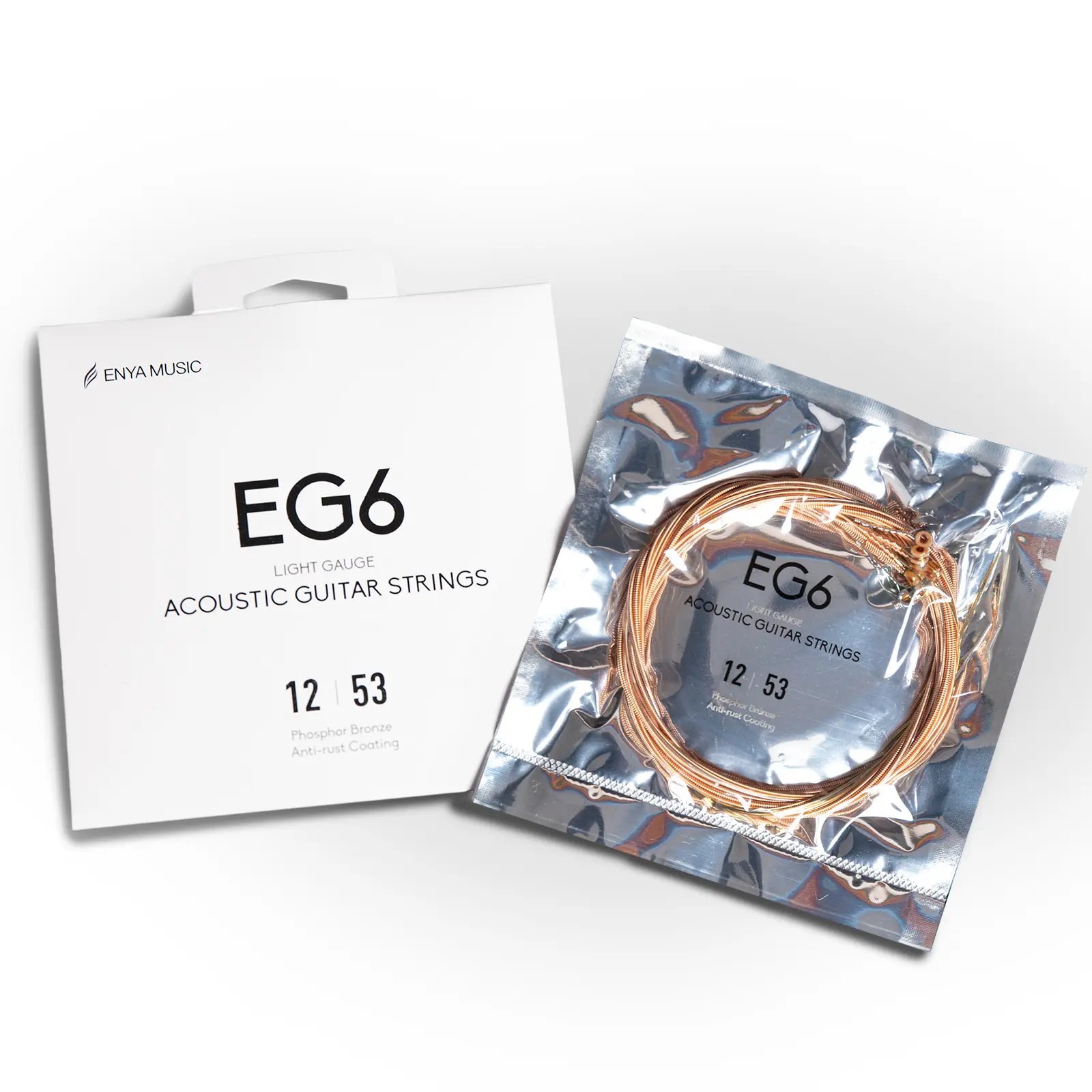 Enya Music EG6 6-String Acoustic Guitar Strings Set, 12-53 Light Gauge, Phosphor Bronze, Anti-Rust Coat, #backtoschool