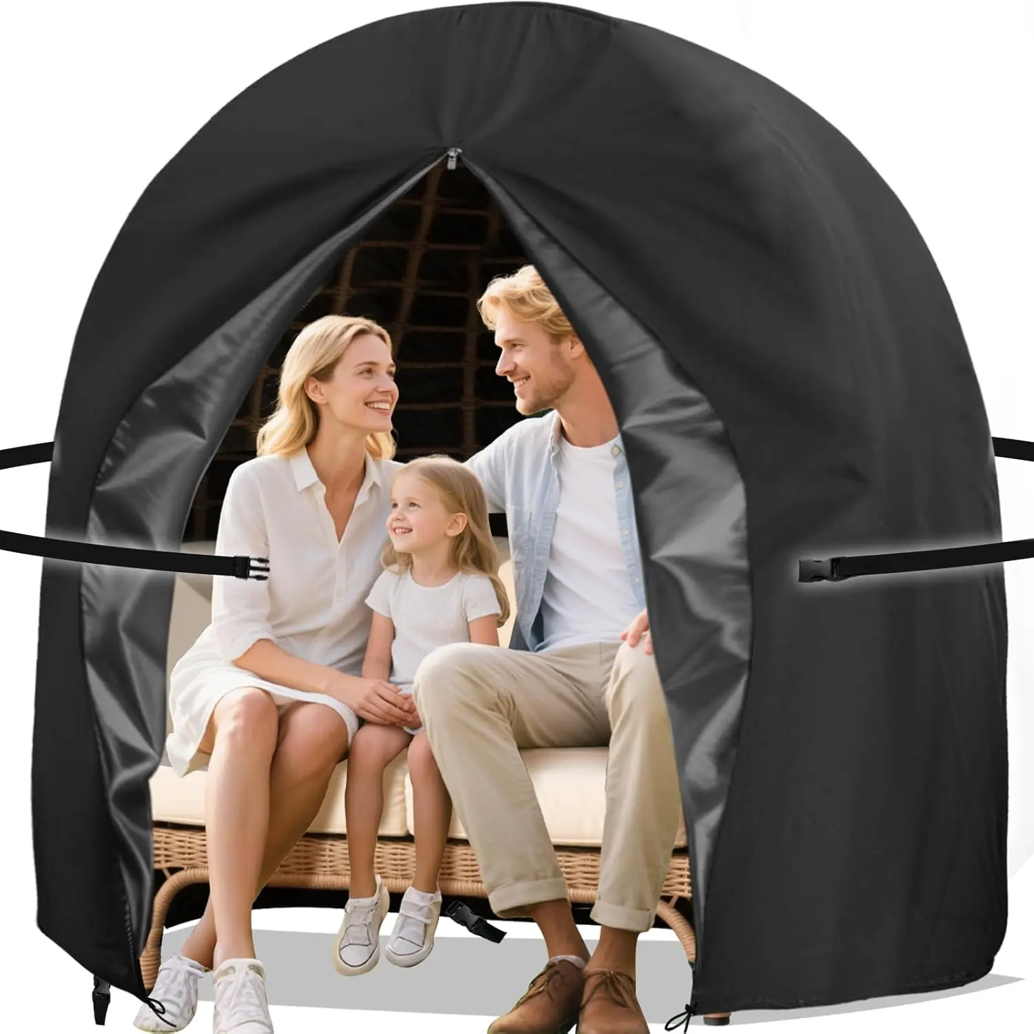 Double Egg Chair Cover  420D Oxford  Outdoor Furniture Covers for Patio Wicker Egg Swing Cocoon Chair, 91x80 Inches, Black