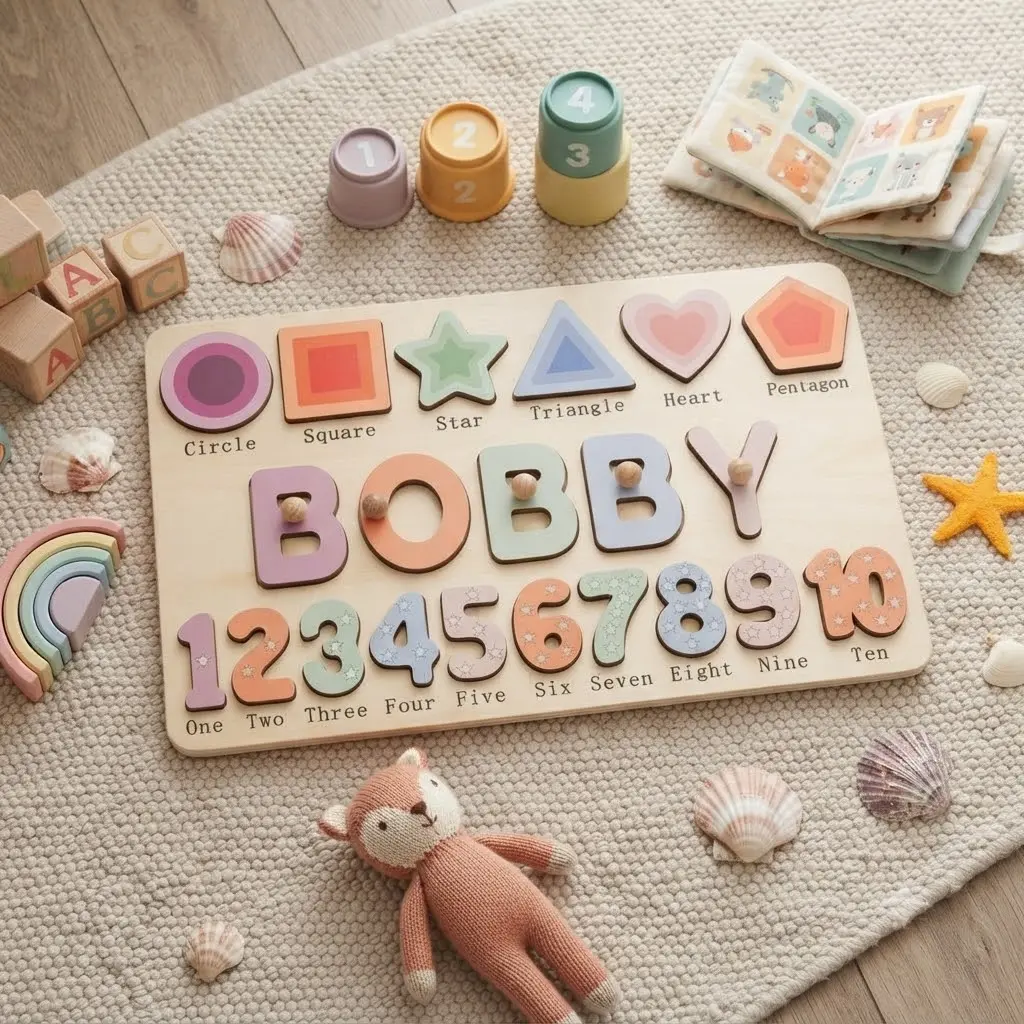 Custom Handmade Name Puzzle with geometry, personalized baby gift, Wood Toy, Personalized Birthday Gift for Kids, Christmas Gifts for Toddlers, Unique New Baby Gift