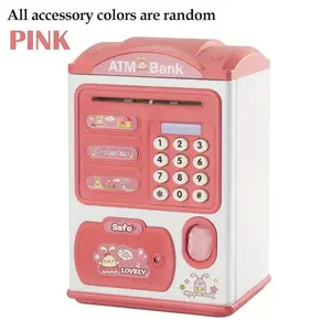 1 set of fingerprint ATM piggy bank - automatic coin and roll organizer with password lock, pink green novelty toy - perfect gift for Halloween, Thanksgiving, and Christmas. Some packaging may be damaged, but it does not affect use. Please be cautious if