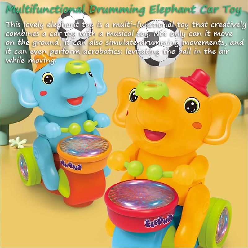 Walking Musical Elephant Toy with Drum and Bubble Blower LED Lights and Sounds Interactive Toddler Toy Gift for Boys Girls