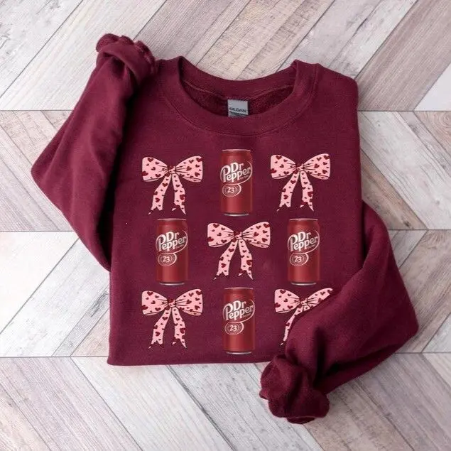 Pink Bow Soda Sweatshirt, Dr Pepper Inspired Girly Tee, Coquette Soda Lover Top, Cute Drink Graphic Shirt