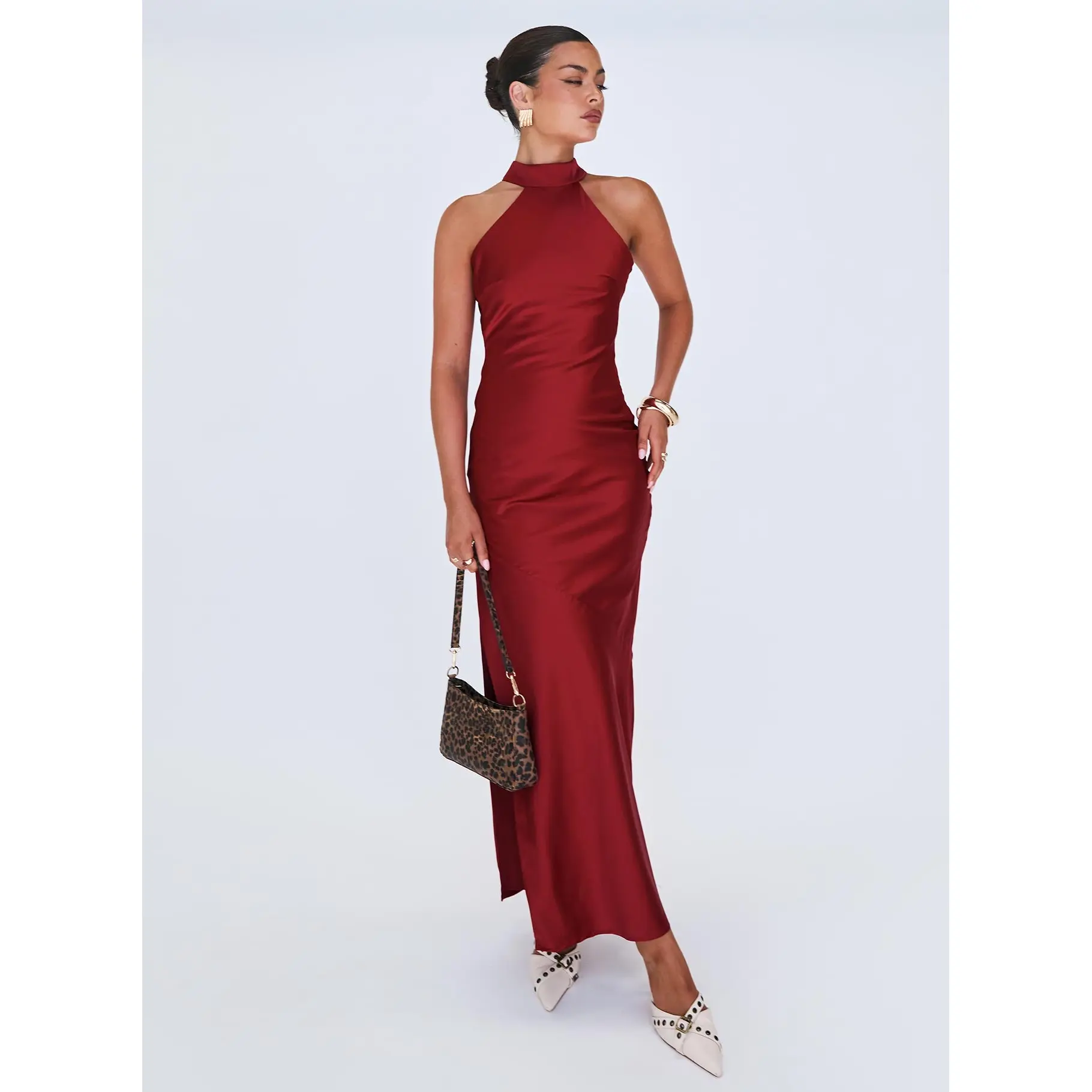 open lace back dress in A Trance Halter Corset Maxi Dress | Red | Womens