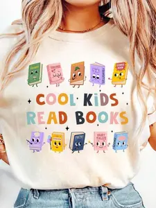 Cool Kids Read Books Graphic T-Shirt for Women, Teacher Shirt for Kindergarten & Librarians, Comfortable Daily Wear in Casual Fitted Style, Perfect Reading Tee