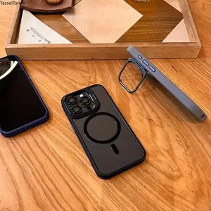 Metal Magnetic Lens Frame MagSafe Phone Case for iPhone, Slim Hard Back Soft Edge Shockproof Cover, Support Wireless Charging Clear Protective Case for iPhone 17 16 15 14 13 12 Pro Max Plus