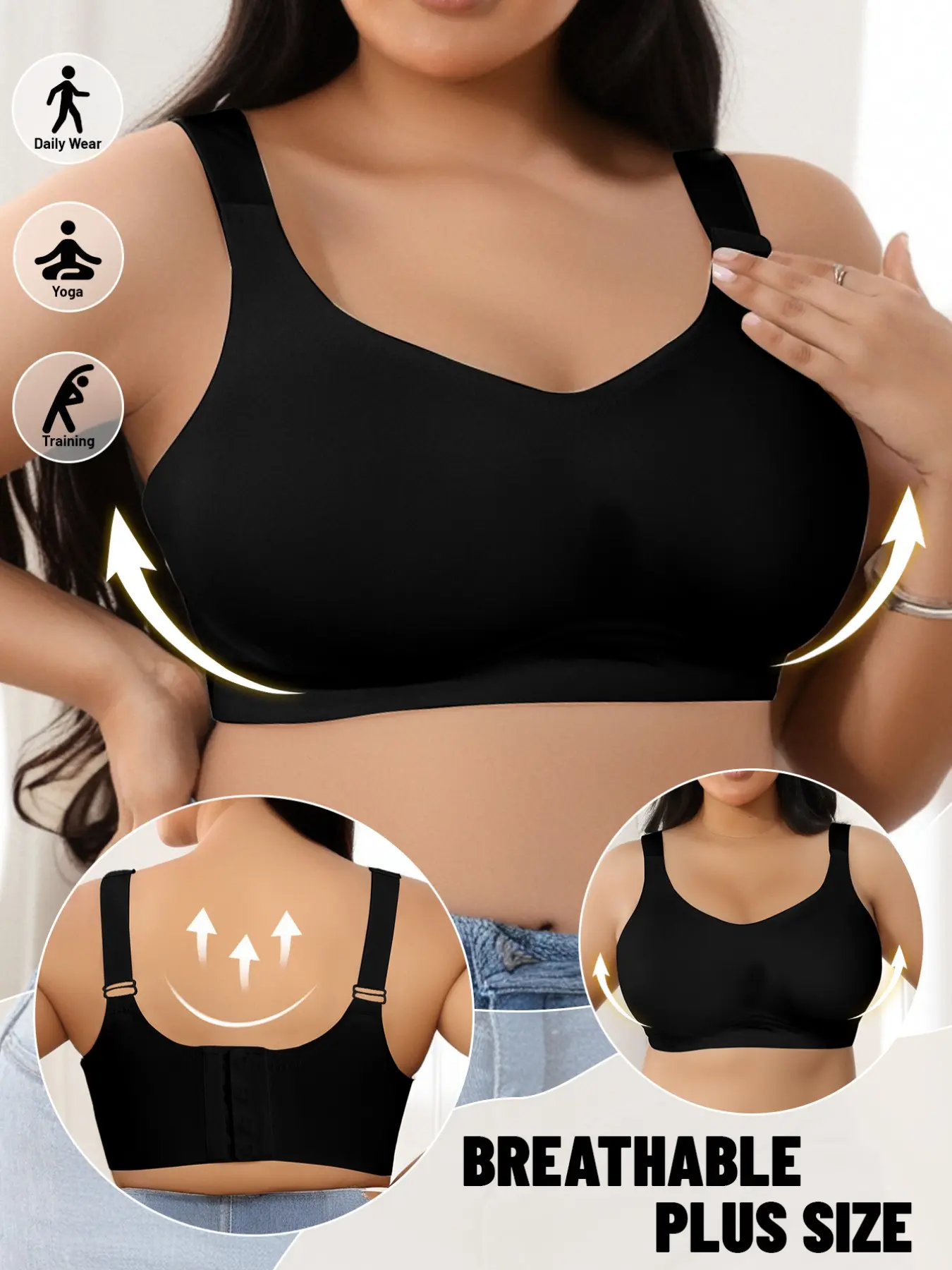 Plus Size Jelly Strip Support Bra W Shape Lift Anti Sagging Wide Straps No Dig Comfort Bralette