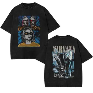 Nirvana Vintage Washed T-Shirt Cotton Graphic Tee 90s Grunge Band Shirt Retro Distressed Streetwear Unisex Kurt Cobain Style Oversized Tee