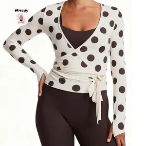 Women Fitness Yoga T-Shirts Solid Color Tie-Up Front V-Neck Long Sleeve Bottoming Shirt Seamless Workout Tops