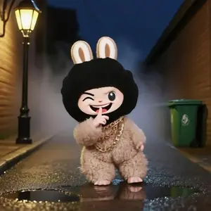 Clothes for LABUBU 17cm Doll (NO Doll), Outfit for LABUBU, Black Head Cover, Three-Layer Gold Necklace - Funny Outfits & Accessories for Unique Style