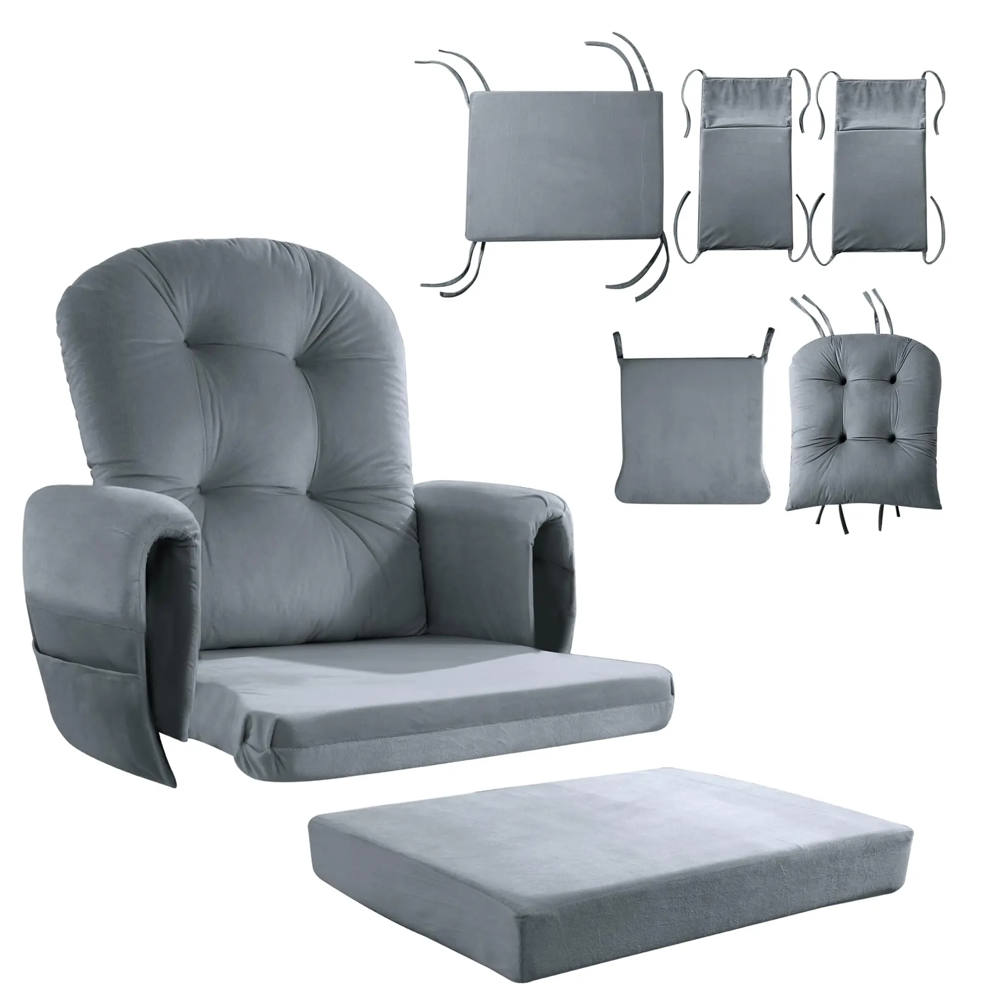 HOMBYS Glider Rocker Replacement Cushions 5 PCS with Storage Side Pocket, Velvet Fabric, Foam & Microfiber Filling, Non-Slip & Washable,Thickened & Supportive, Designed for Glider Rocking Chair